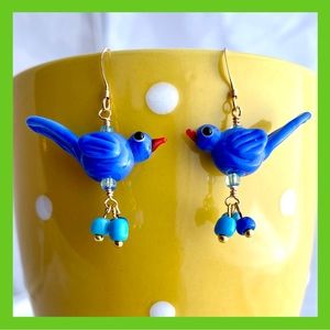 🪺 Little blue birdie dangly earrings